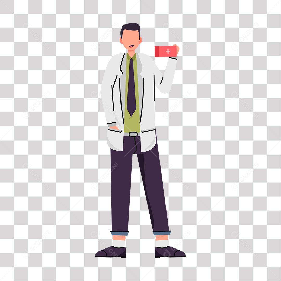 desenho de doutor com caixa de remédio nas mãos