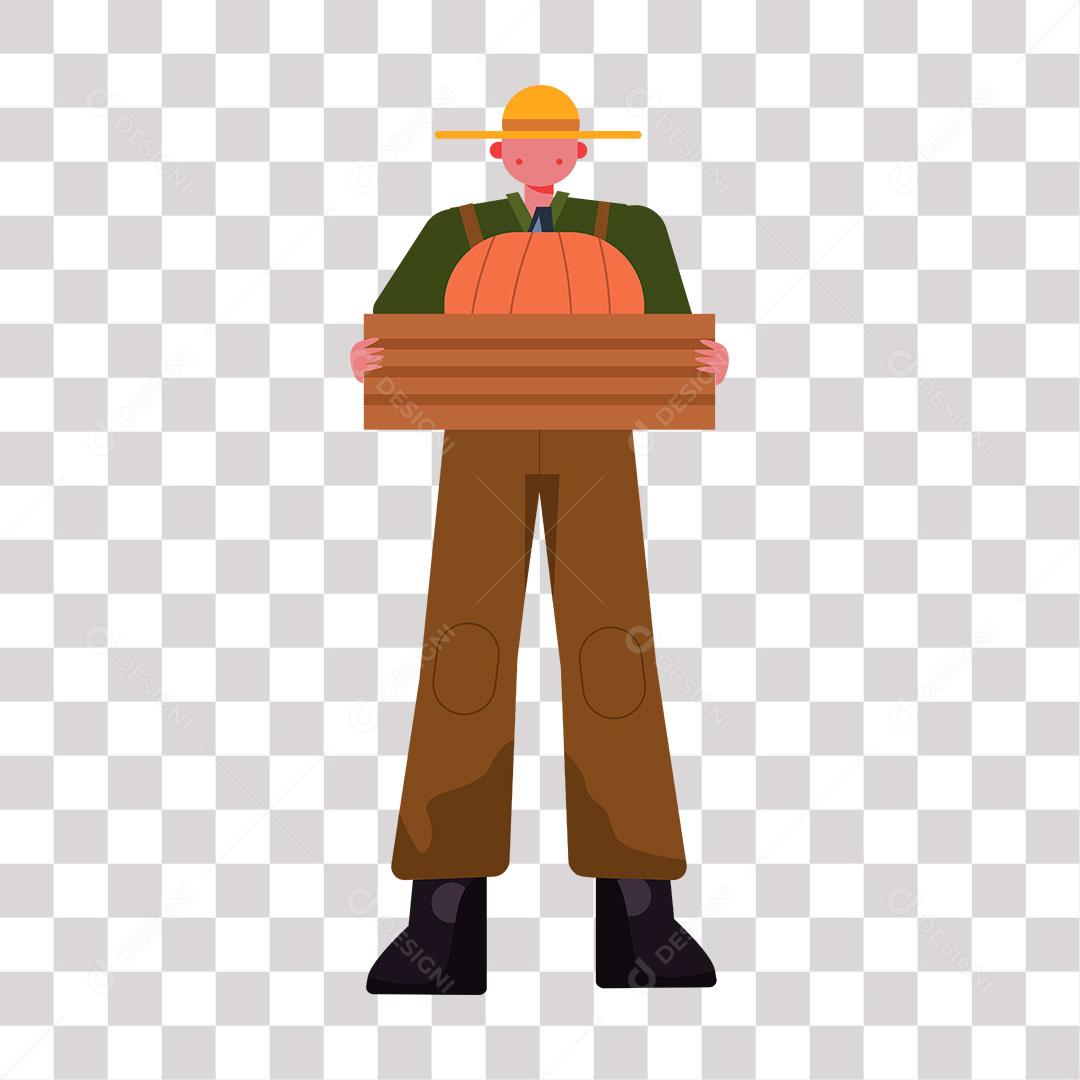 desenho de agricultor com caixa com abóbora dentro