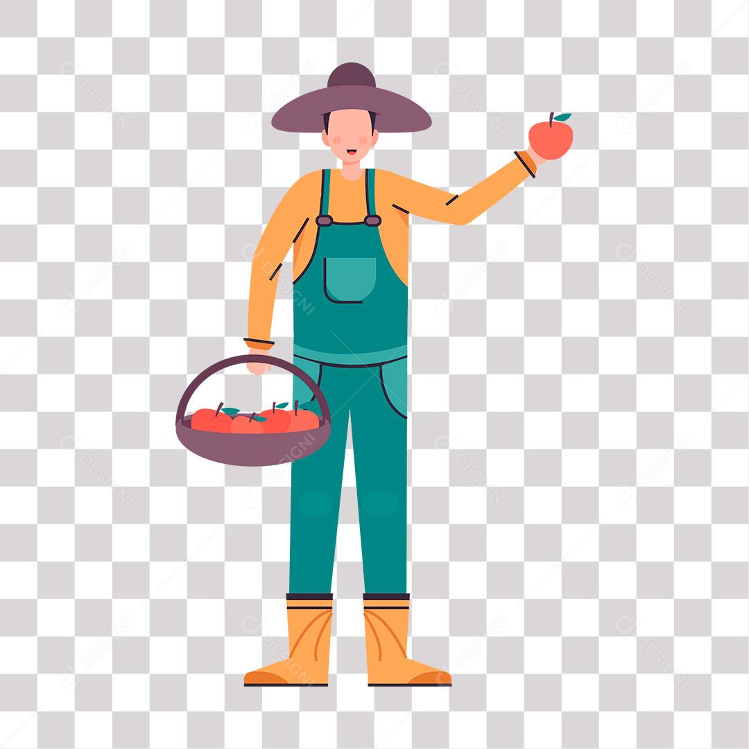 desenho de homem agrícola com cestas de verduras nas mãos