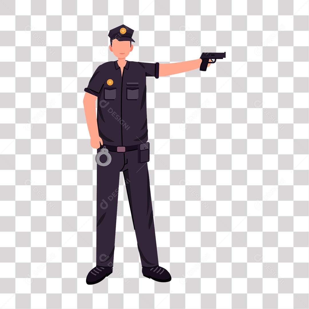 desenho de policial parado apontando arma