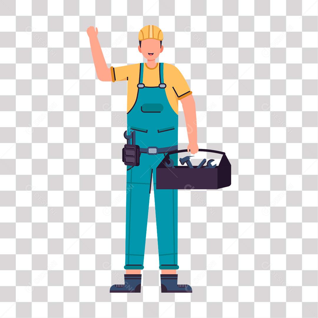 desenho de mecânico com maleta de ferramentas