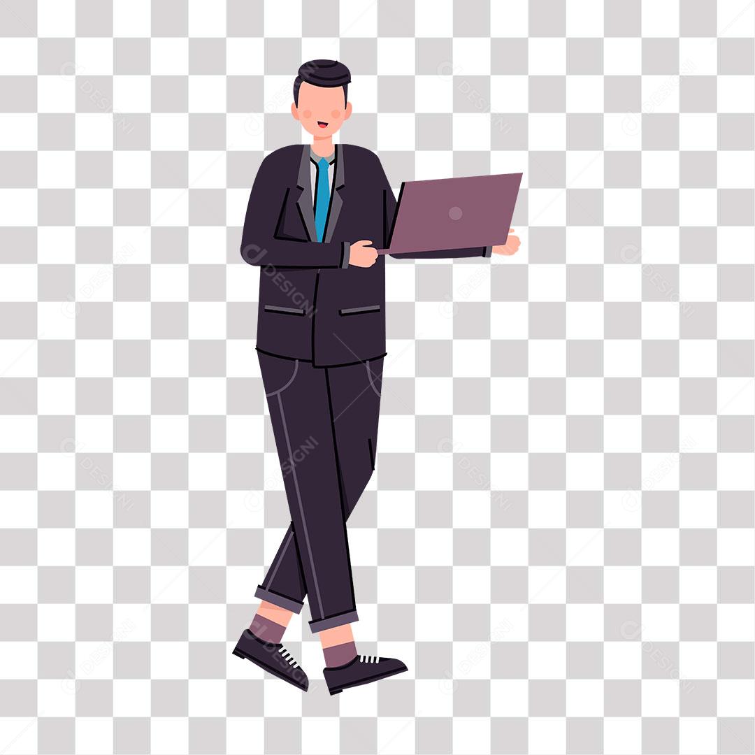 desenho de homem andando com notbook nas mãos