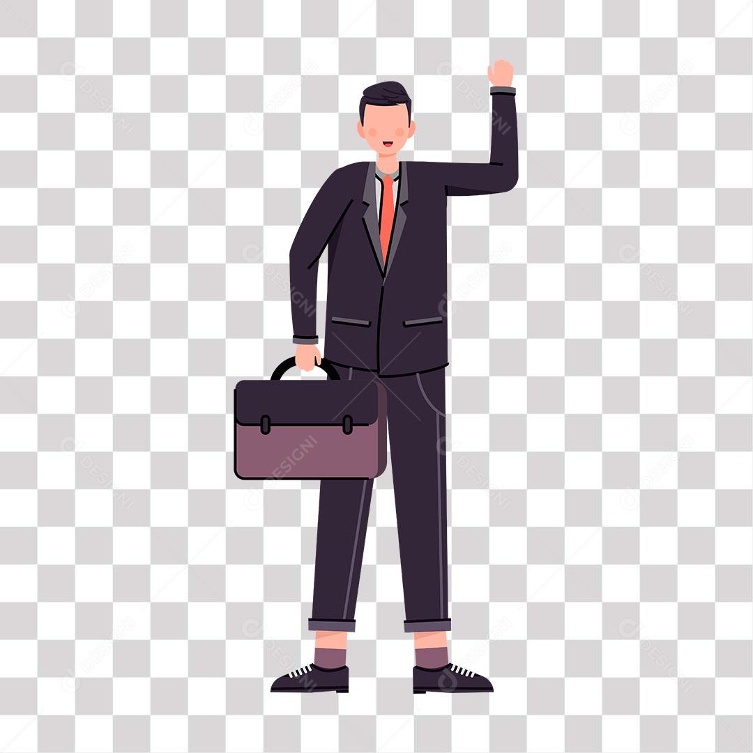 desenho de homem parado fazendo sinal com as mãos e segurando maleta