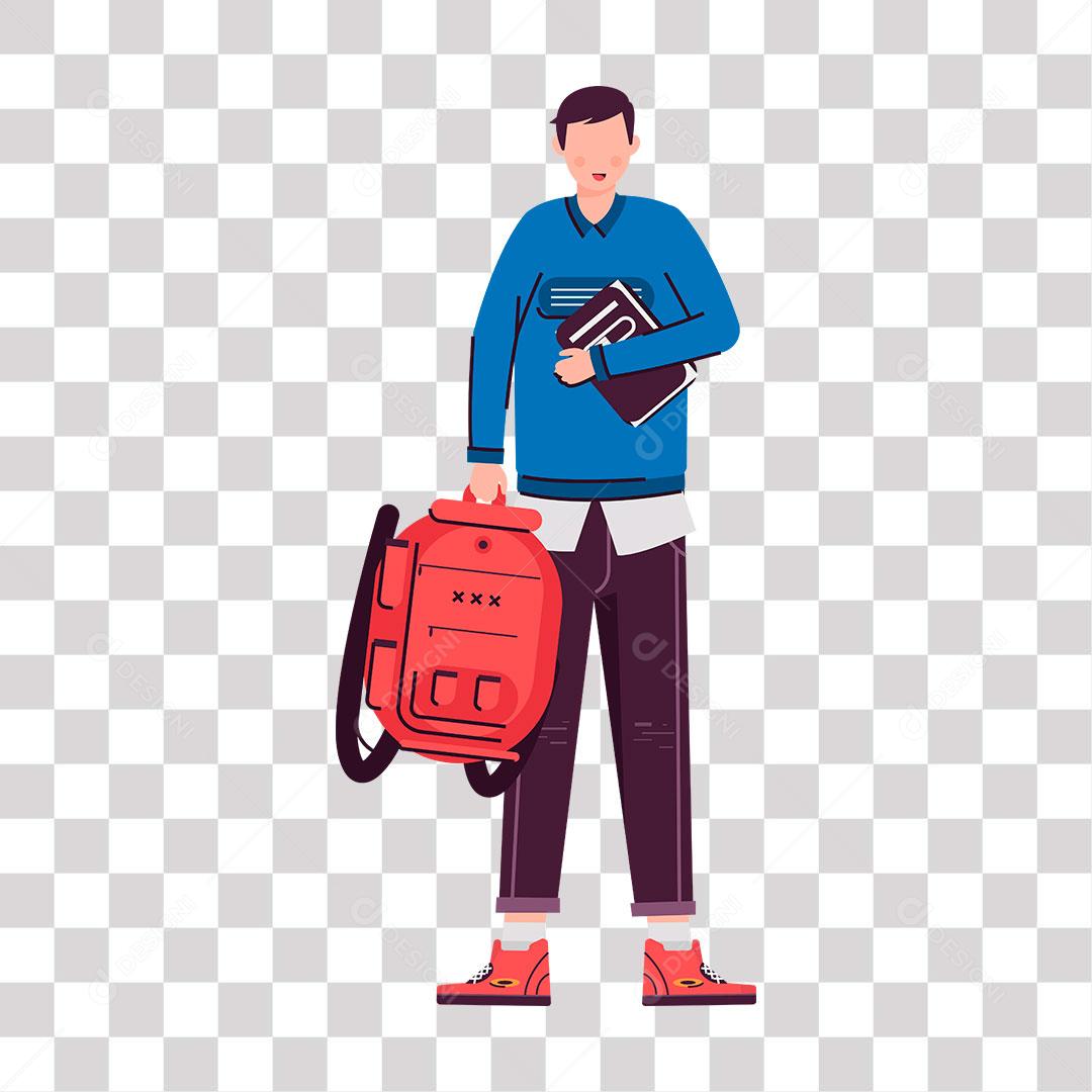 desenho de estudante com mochila e livro nas mãos
