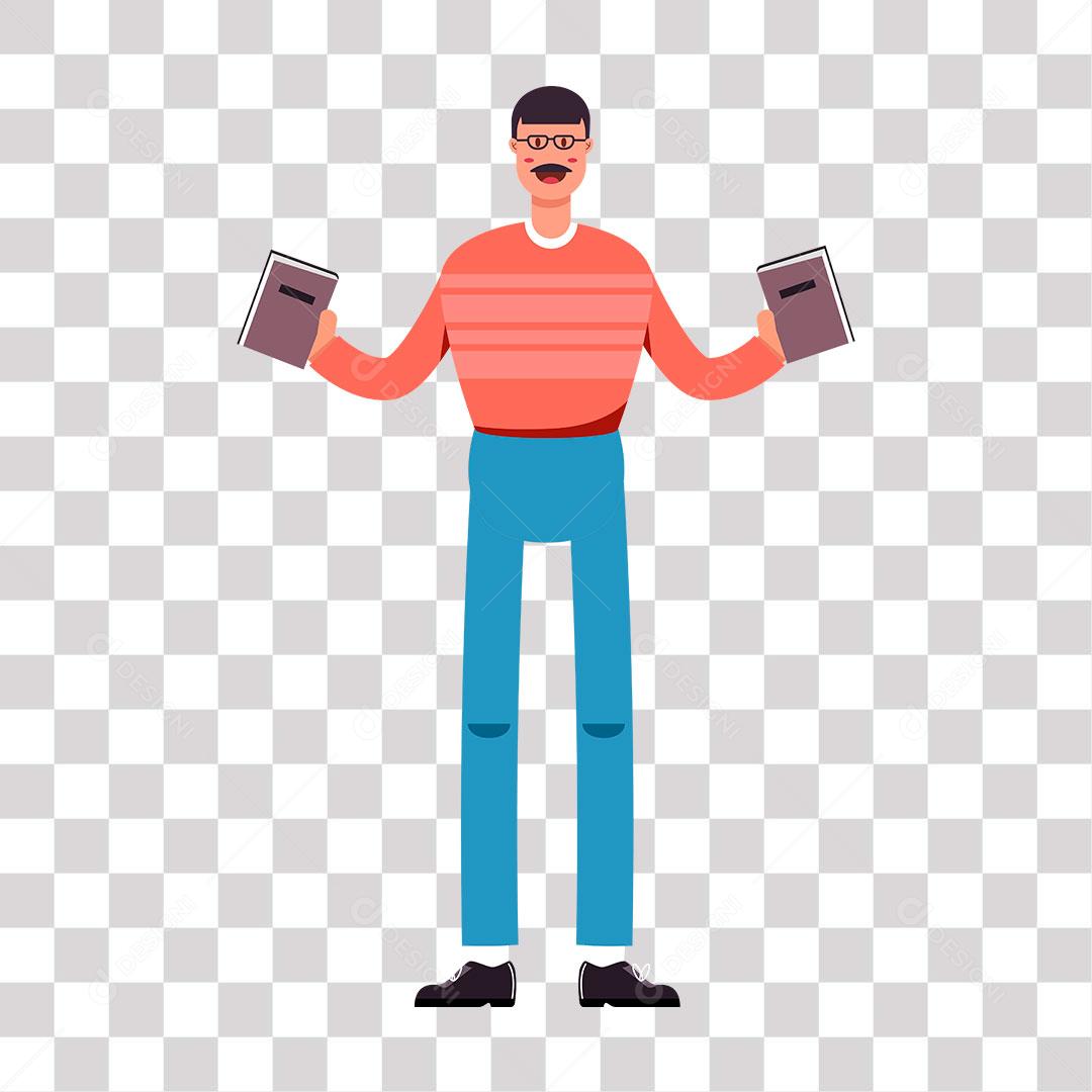 desenho de senhor  parado com livros nas mãos