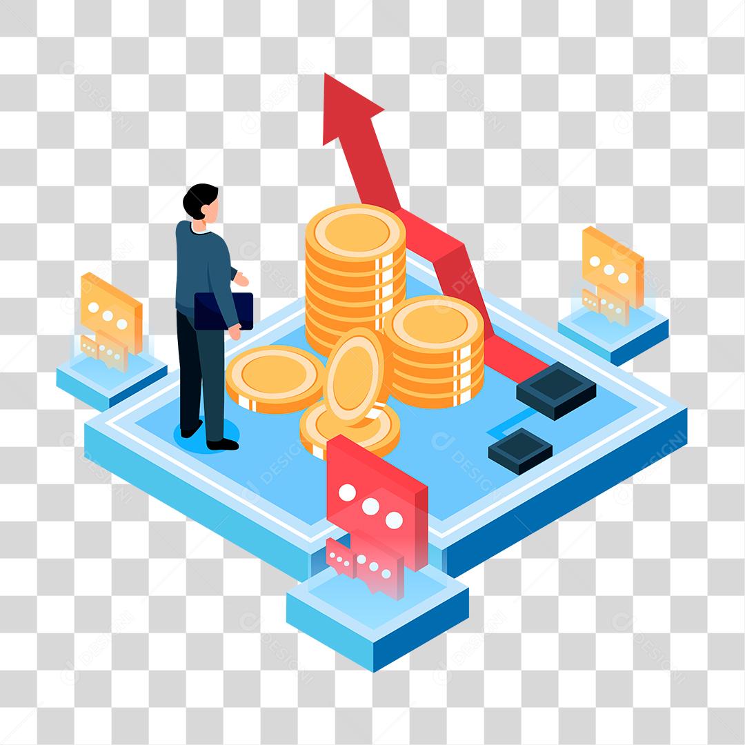 Desenho de homem analisando gráficos