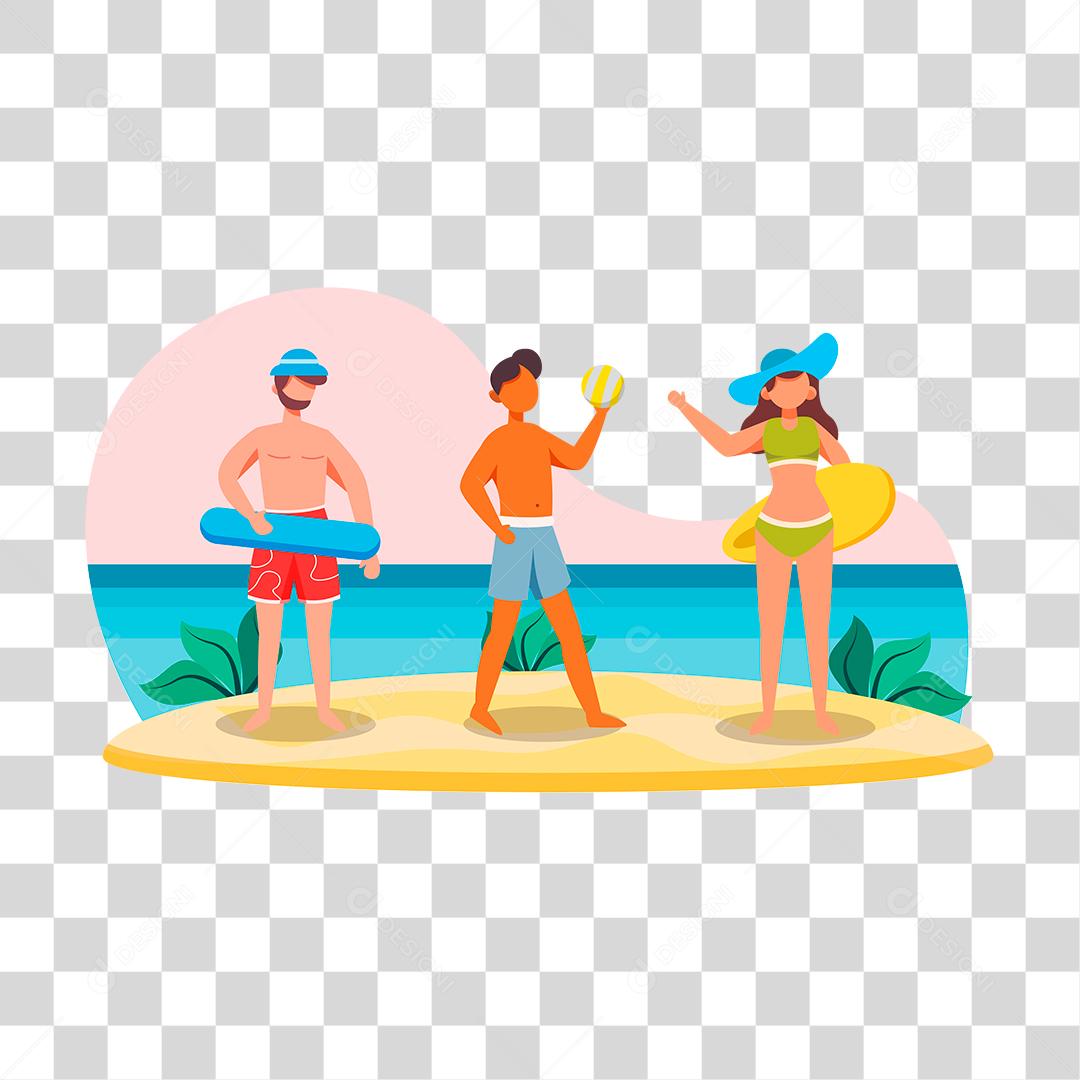 Desenho de pessoas curtindo verão praia