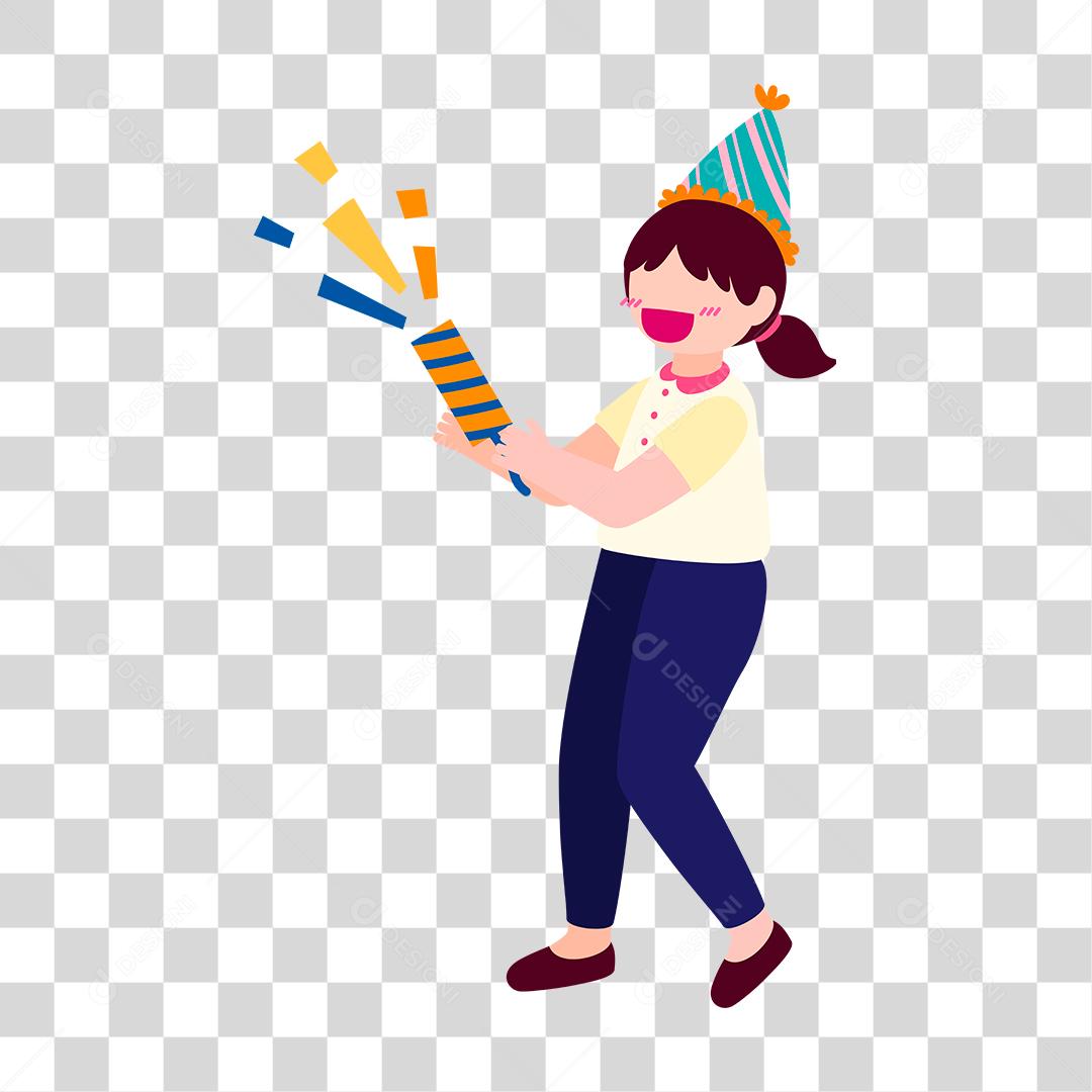 Desenho de mulher soltando confetes