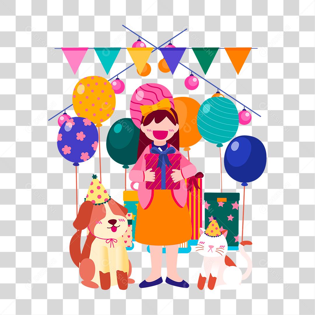 Desenho de criança recebendo festa de aniversario