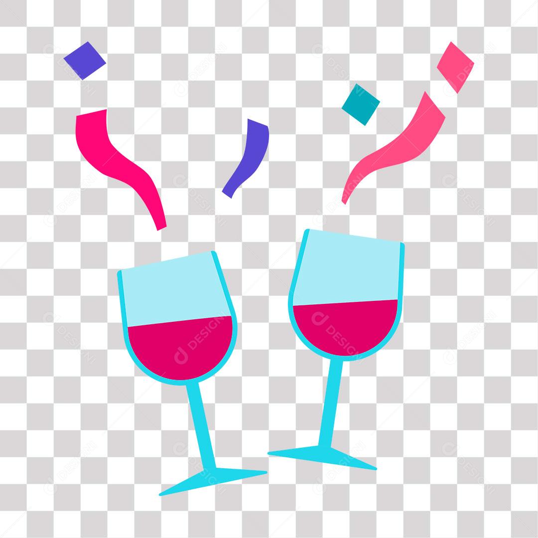 desenho de taças de bebida  com vinho e confete