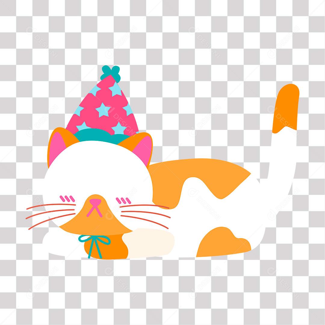 desenho de gatinho com chapéu  de festa de aniversario