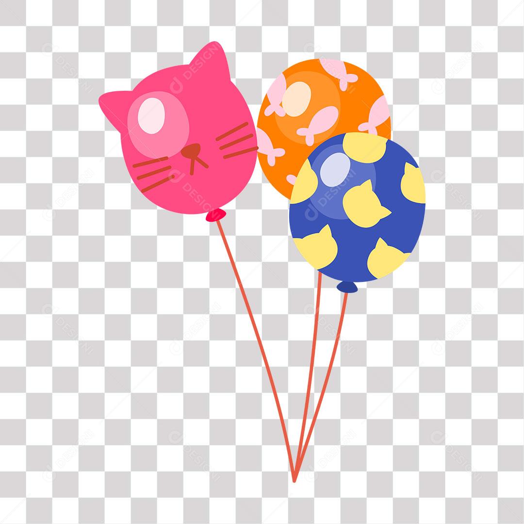 desenho de balão de festa com forma de animais e desenhos