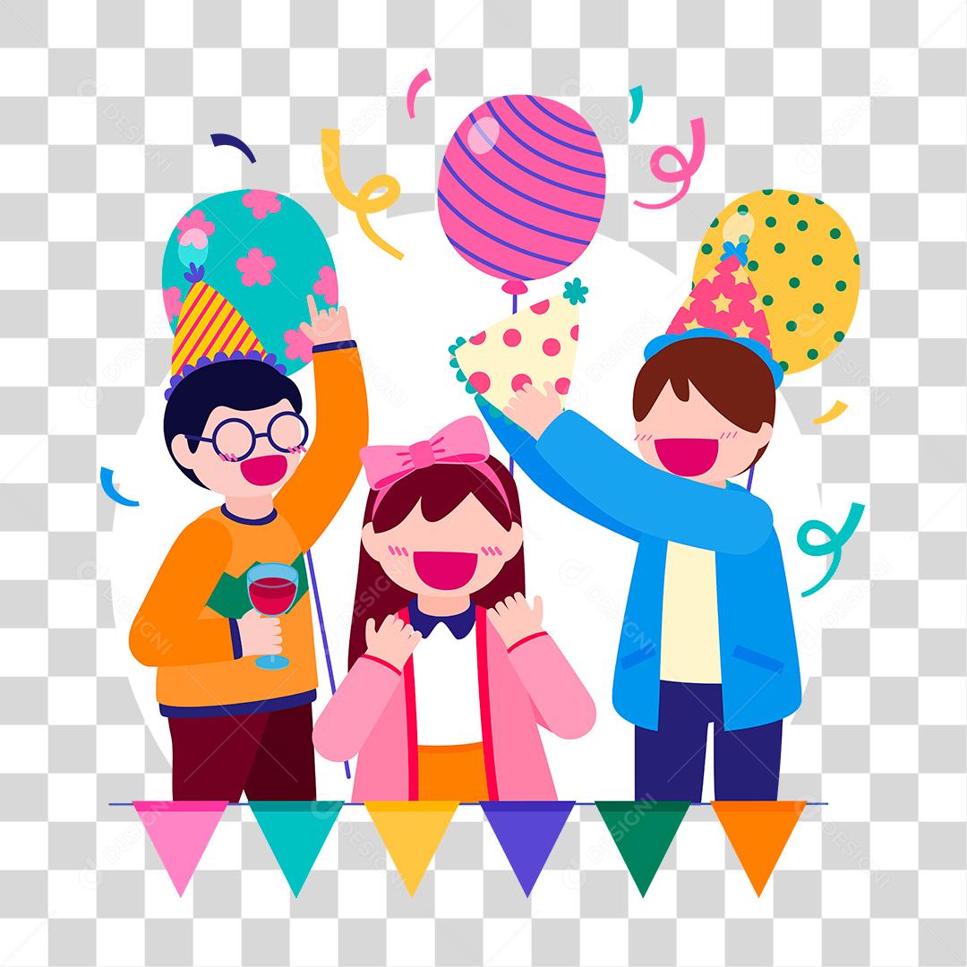 Desenho de criança recebendo festa de aniversario