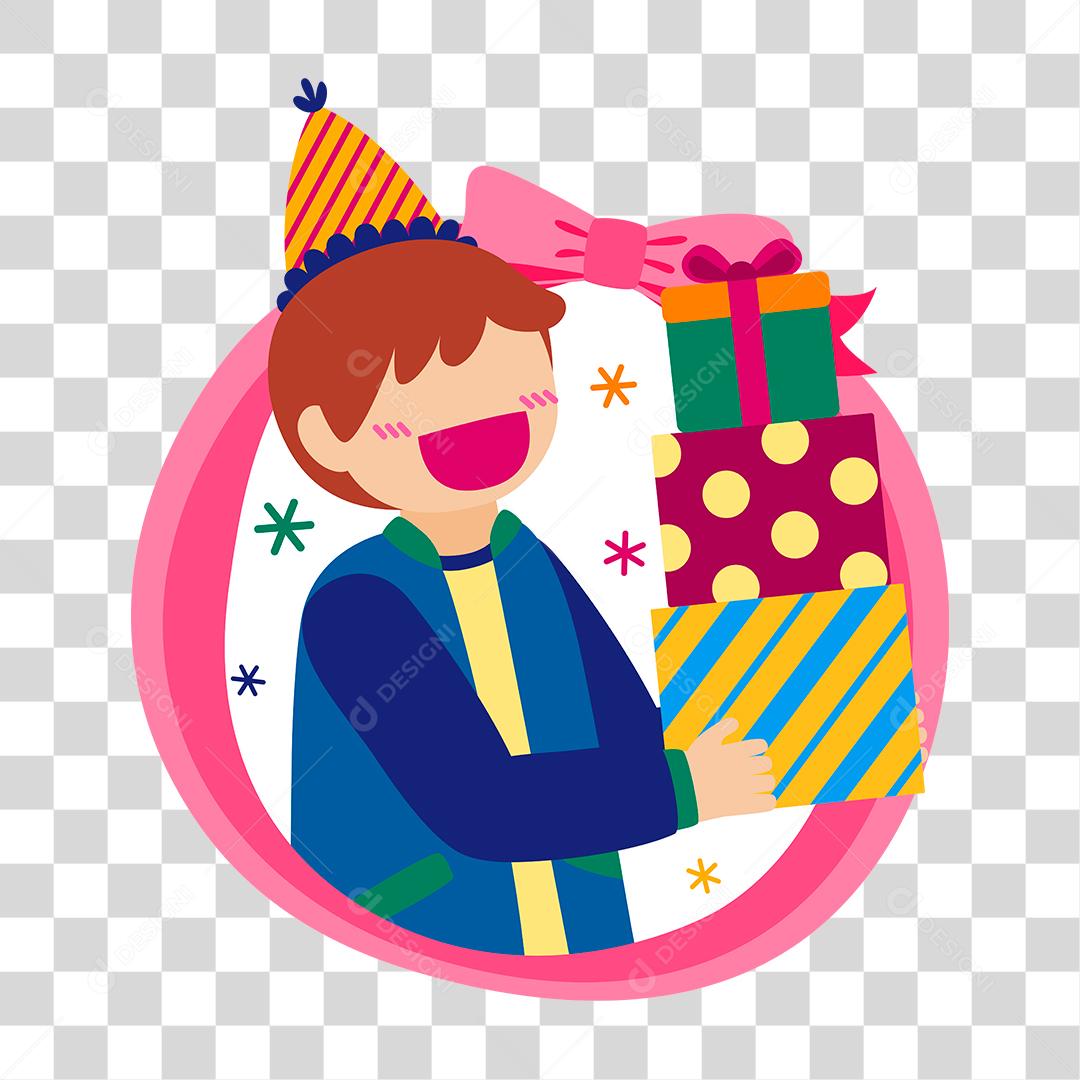 Desenho de pessoa recebendo presentes aniversario festa