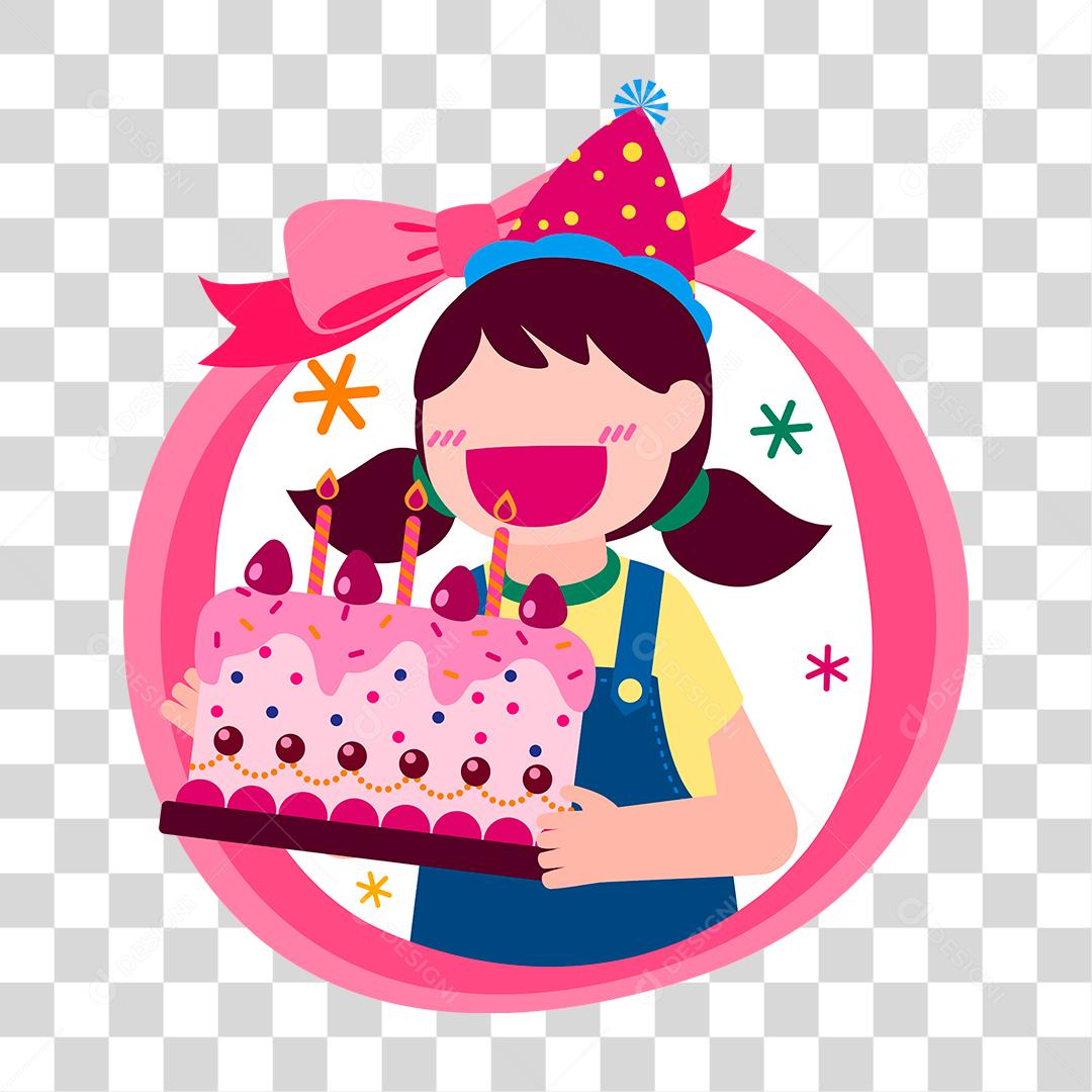 Desenho de criança recebendo bolo aniversario