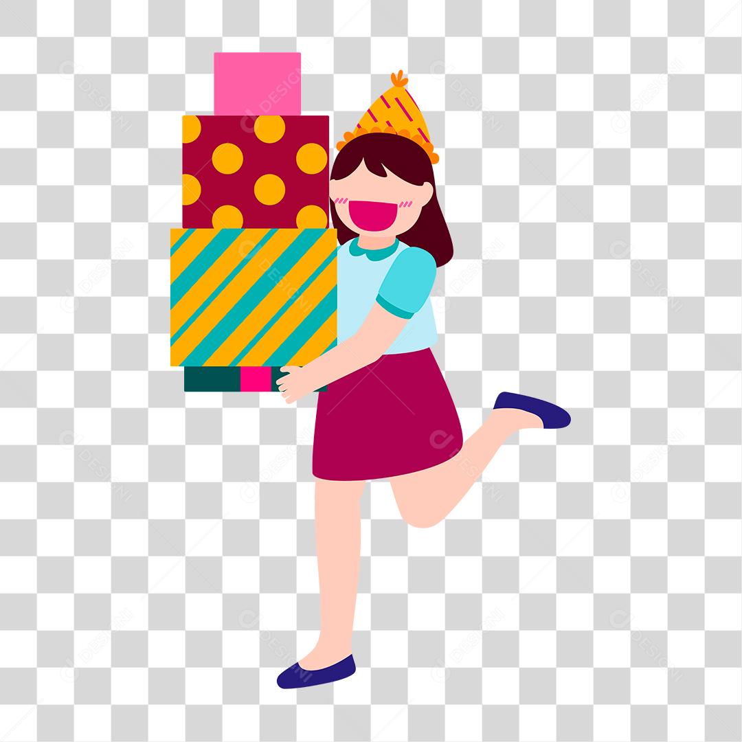 Desenho de pessoa recebendo presentes aniversario festa