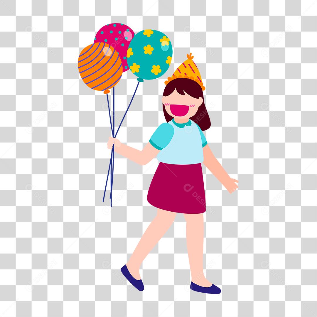 Desenho de menina segurando balões