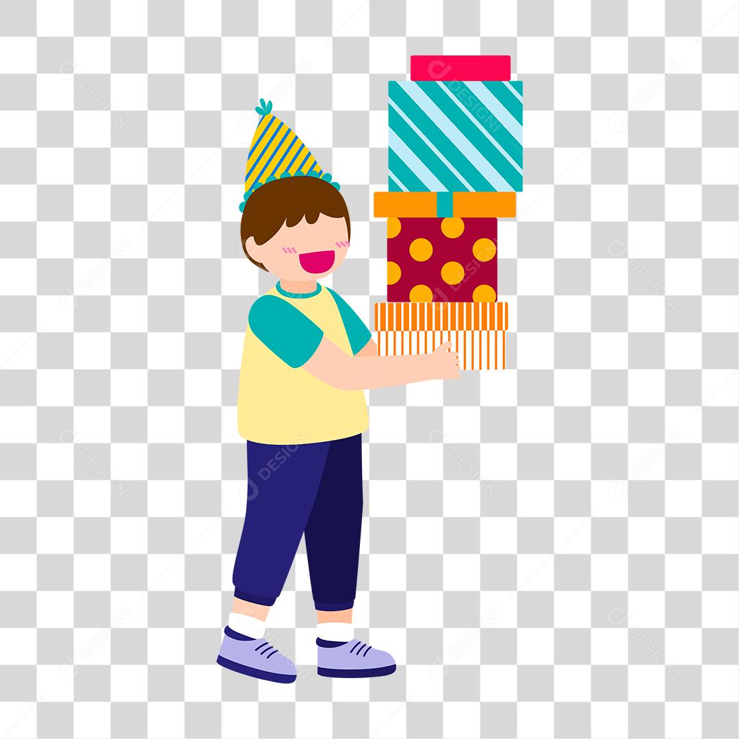 Desenho de pessoa recebendo presentes aniversario festa