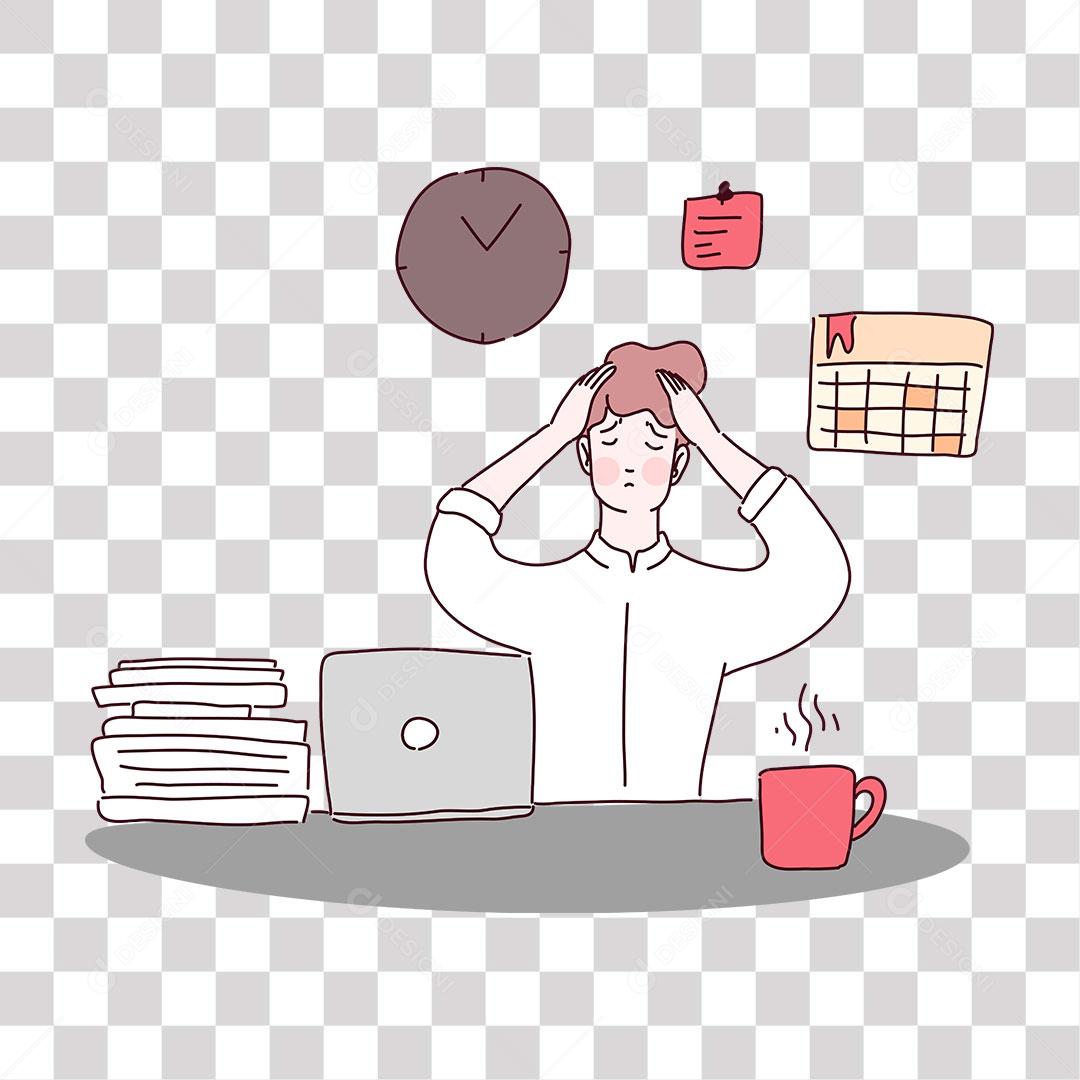 desenho de homem cansado do trabalho exausto
