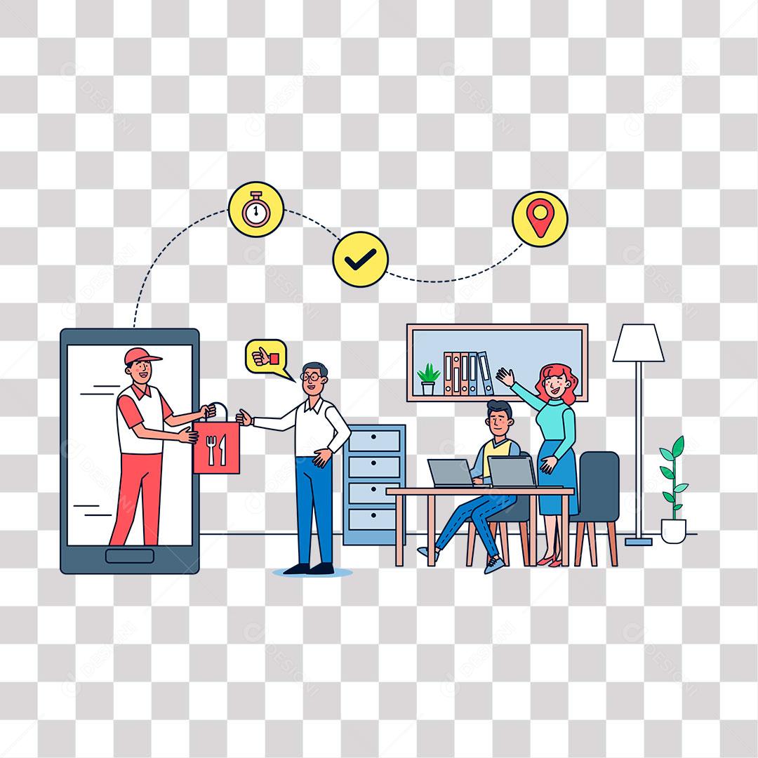 desenho de compra  e entrega rápida de aplicativo para pessoas