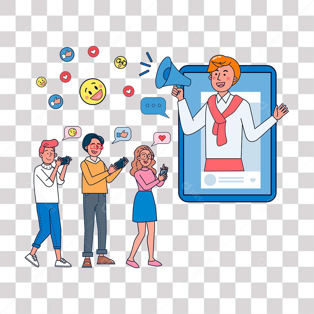 desenho de pessoas olhando publicação de anuncio