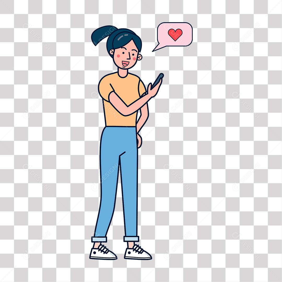 desenho de  garota recebendo notificação por celular