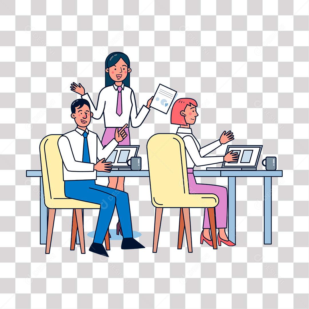 desenho de pessoas trabalhando em escritório discutindo ideias
