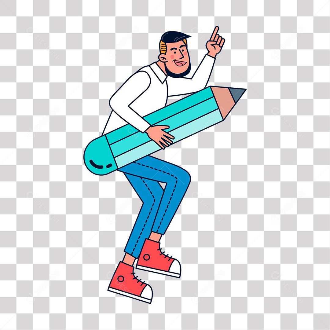 desenho de homem com lápis gigante