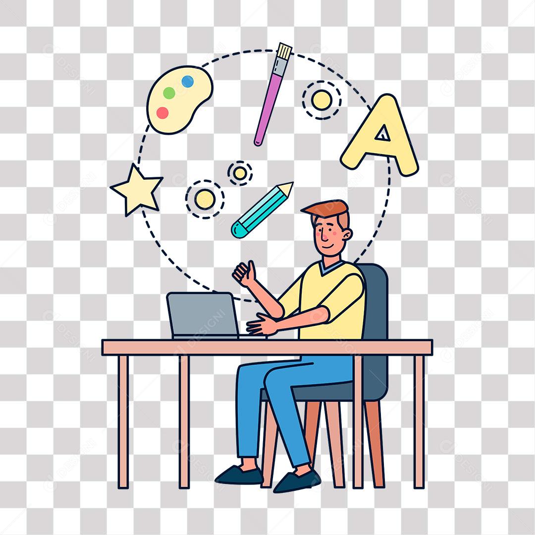 desenho de homem criando arte de trabalho online