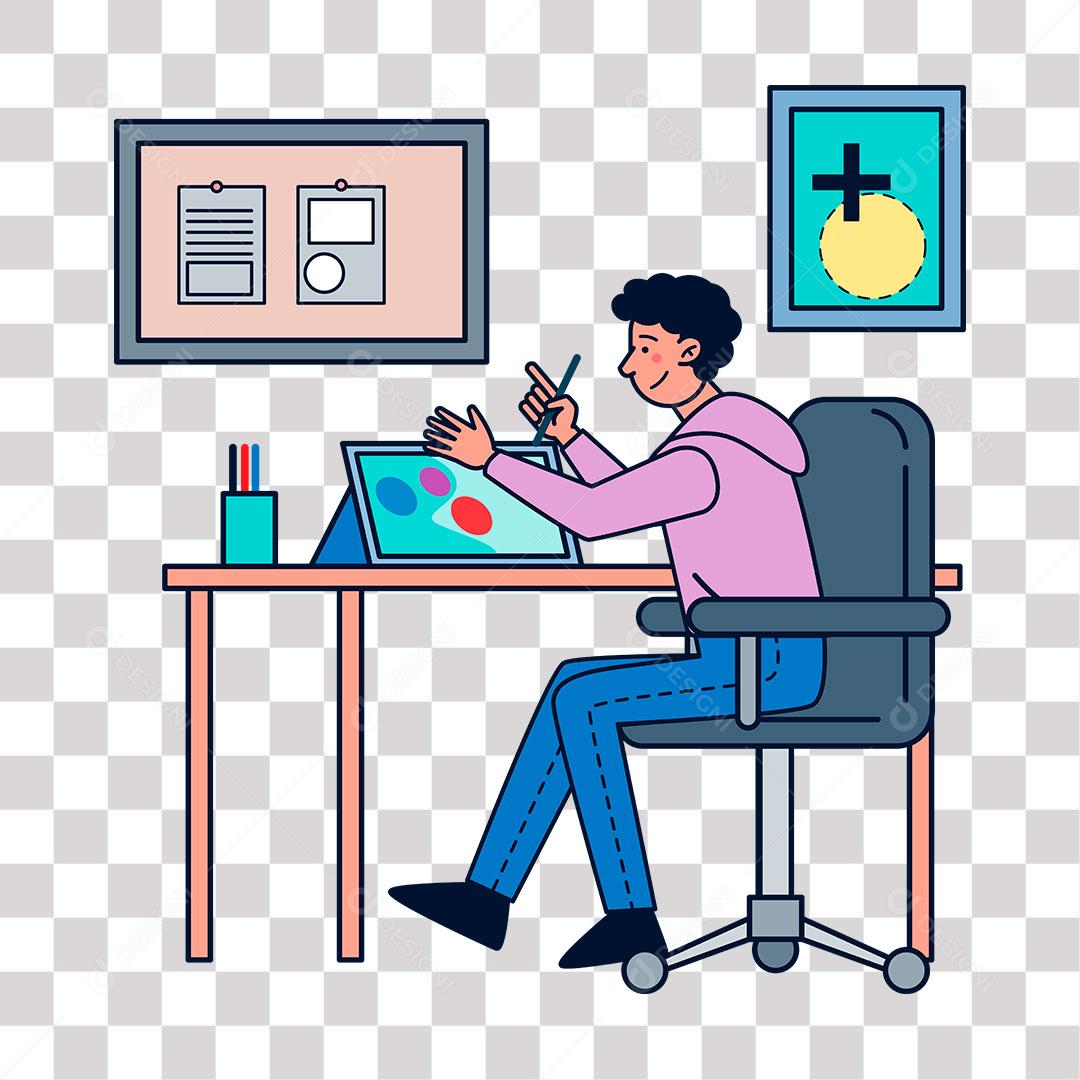 desenho de homem trabalhando com arte digital online
