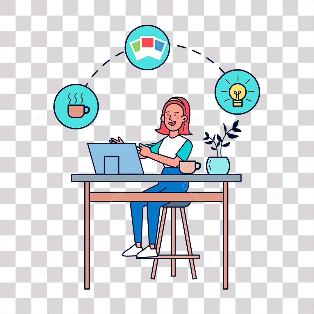 desenho de mulher navegando na Internet online