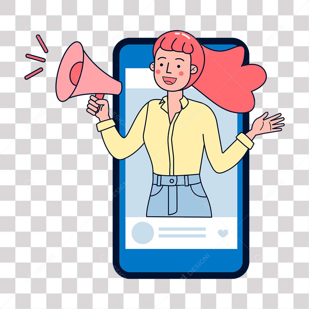 desenho de mulher influencia online fazendo anuncio