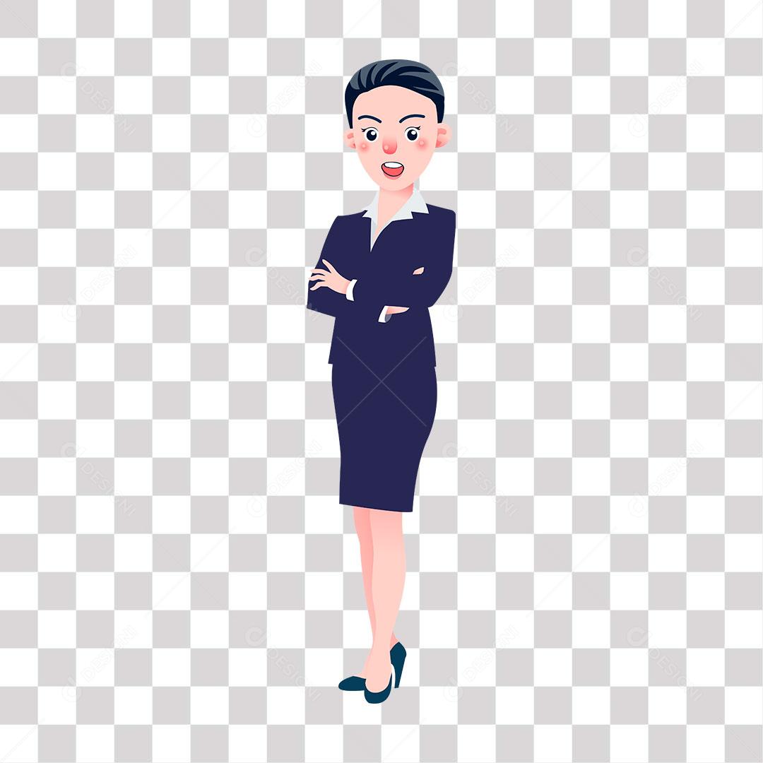 desenho de mulher secretaria  parada de braços cruzados