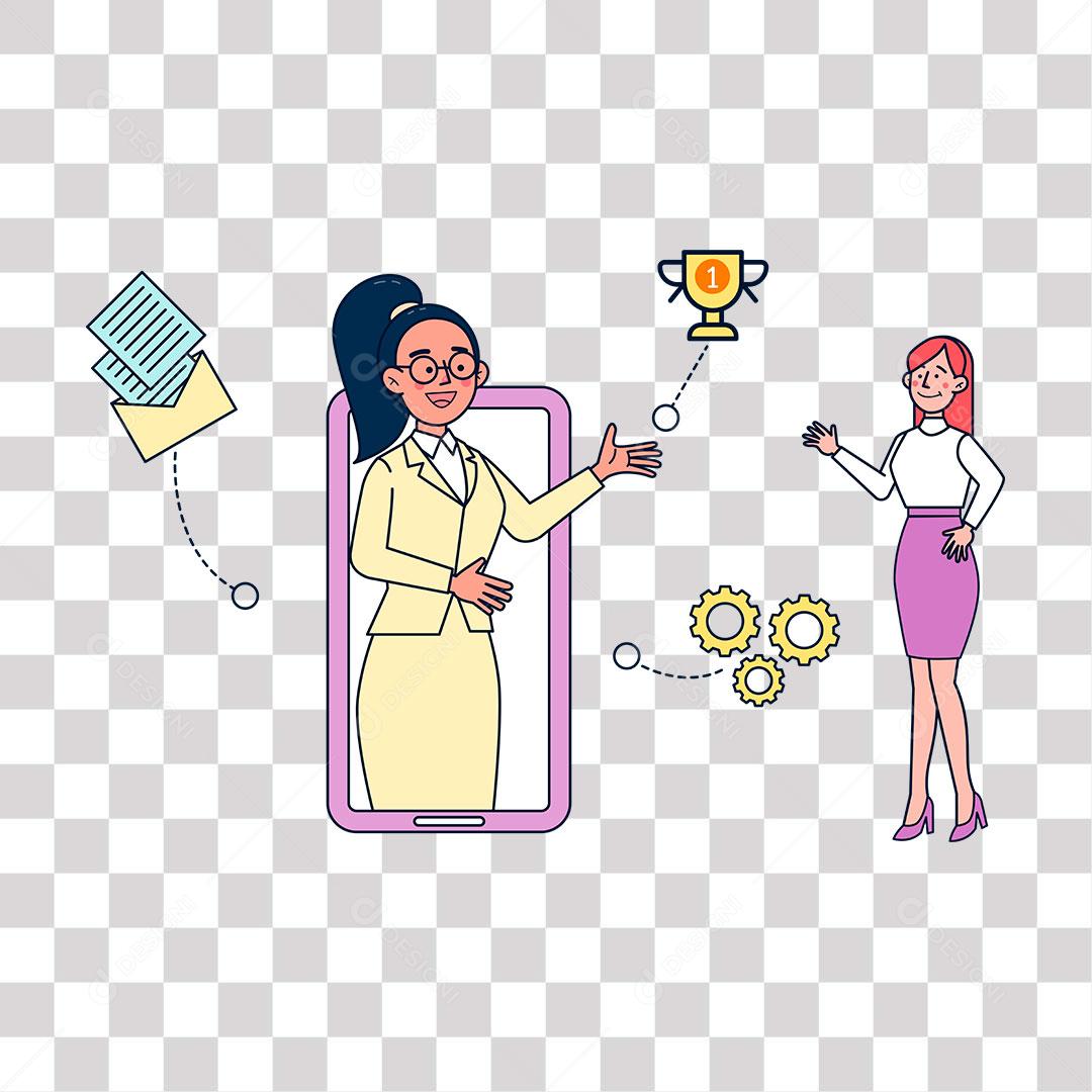 desenho de consultora e cliente online negociando
