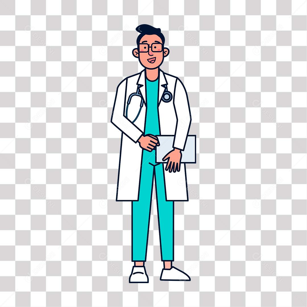 desenho de doutor com fixa de exames médicos