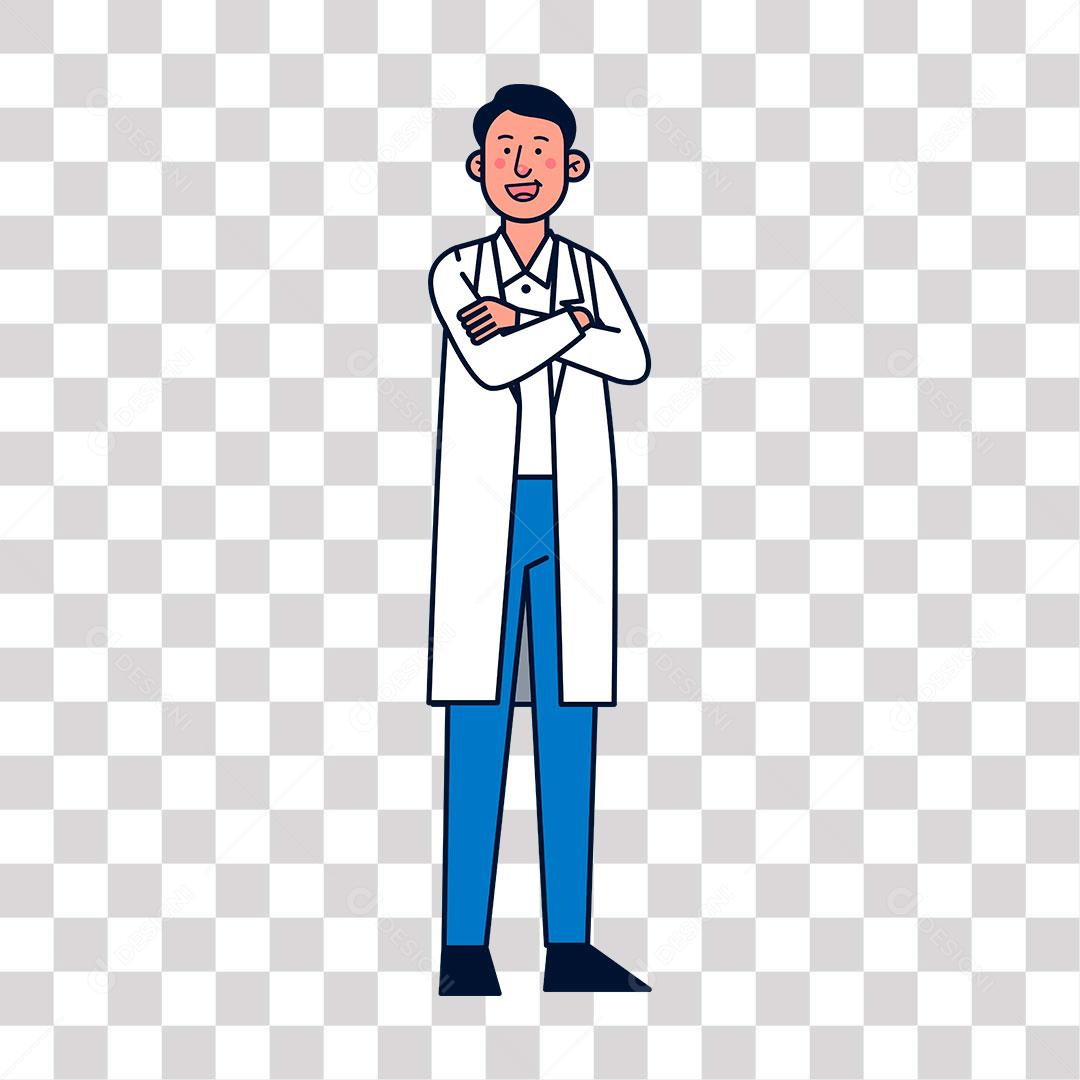 desenho de doutor em pé de braços cruzados