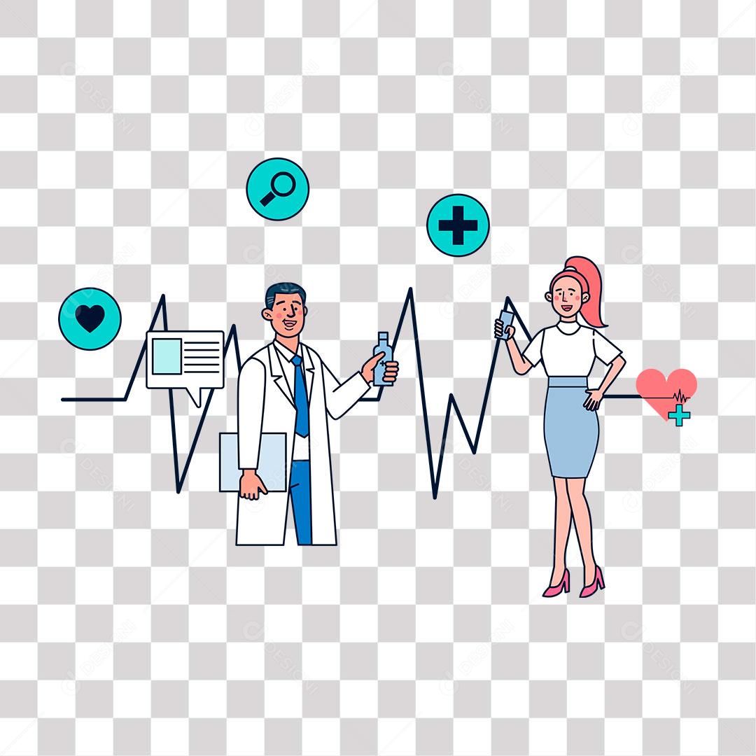 desenho de doutor conversando com paciente