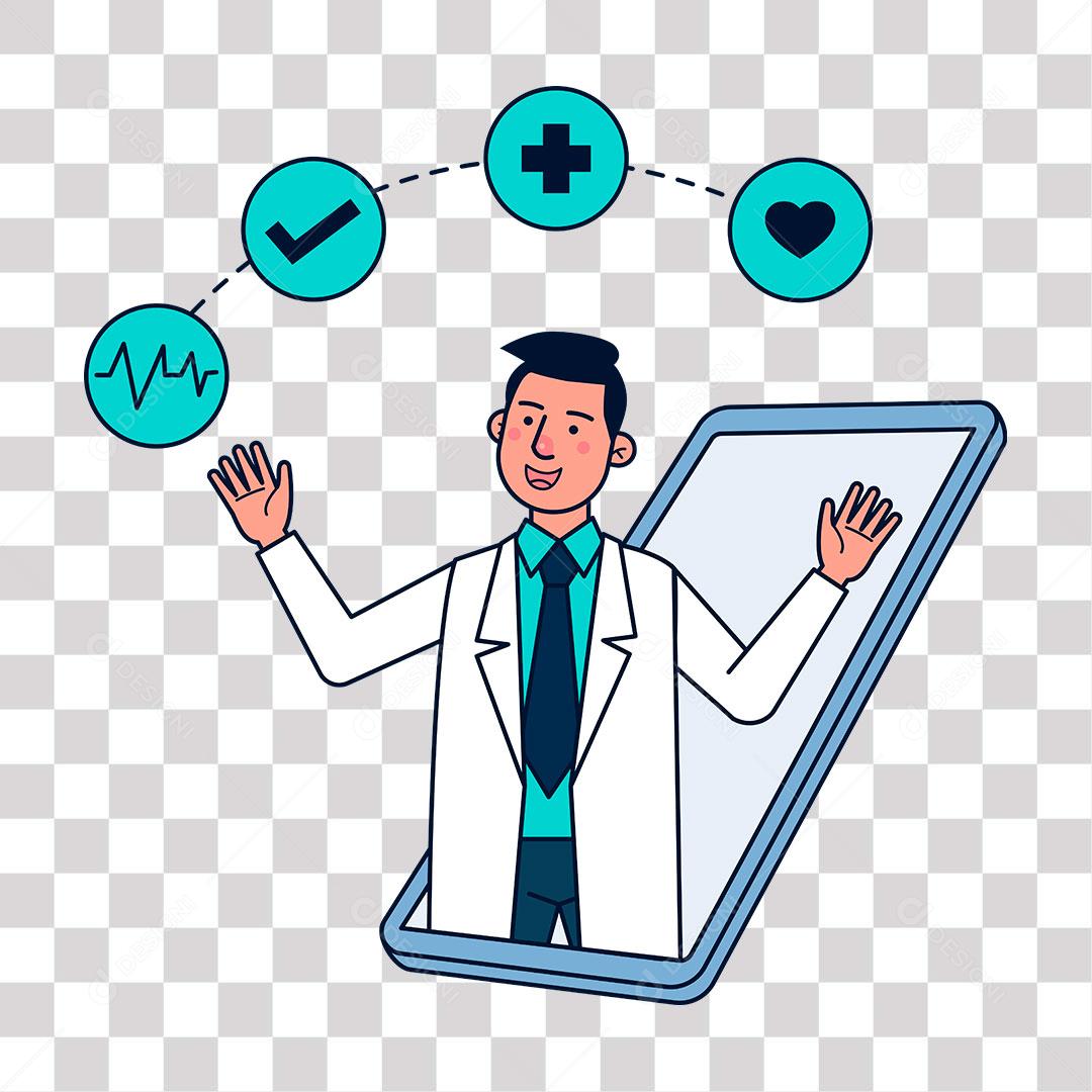 desenho de doutor apresentando características de  seus fazeres pelo celular
