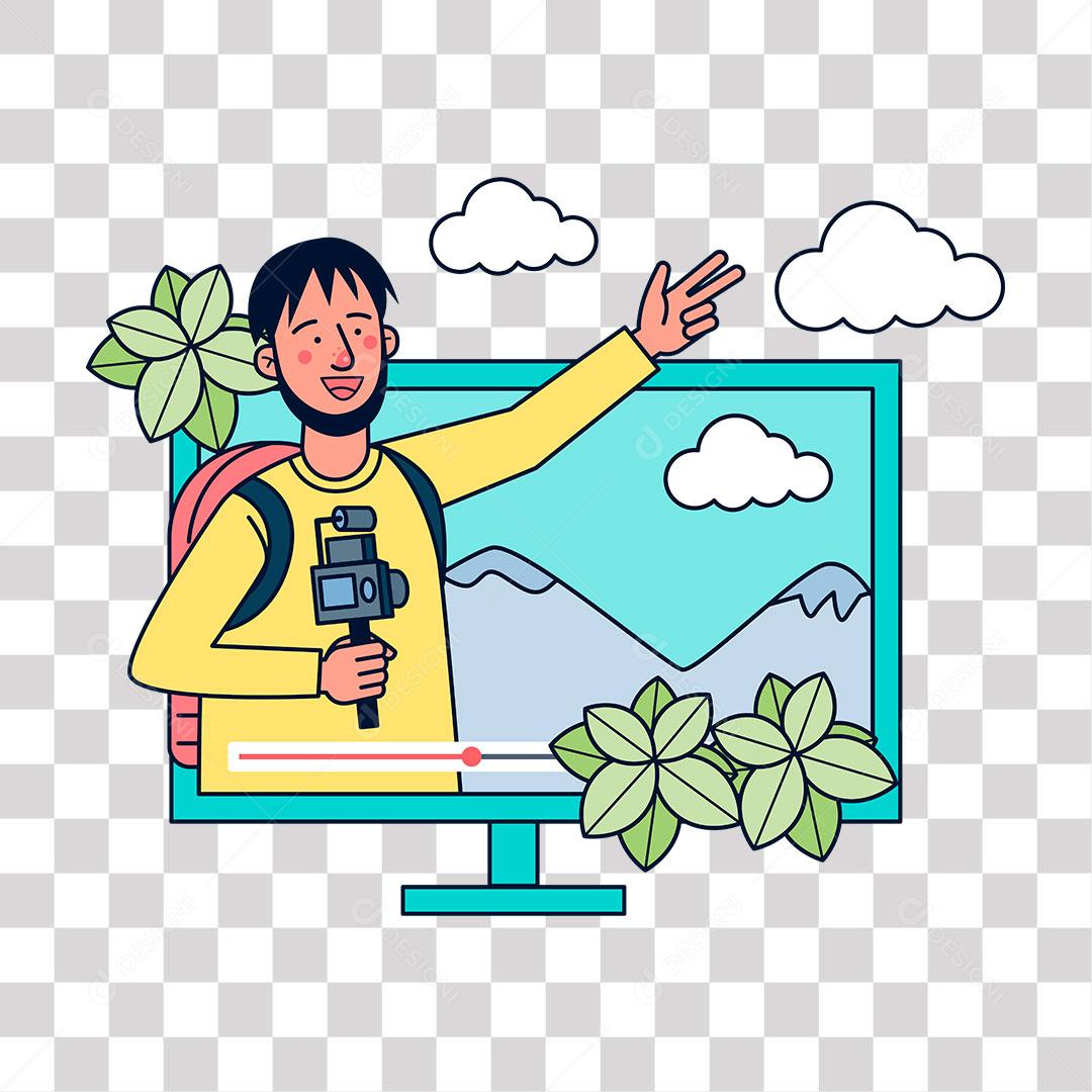 desenho de tv com video de homem fazendo video de passeio