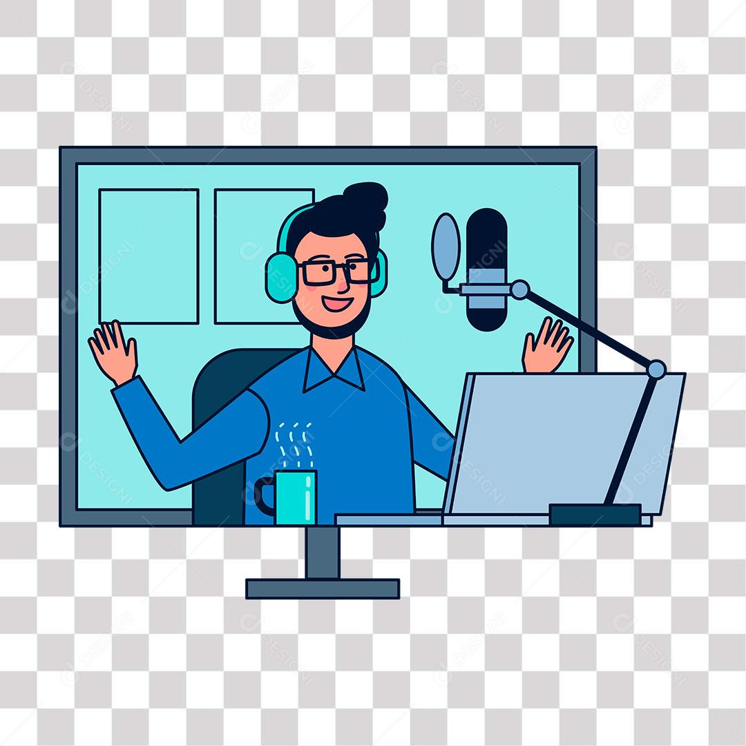 desenho de monitor com video de homem fazendo comentários