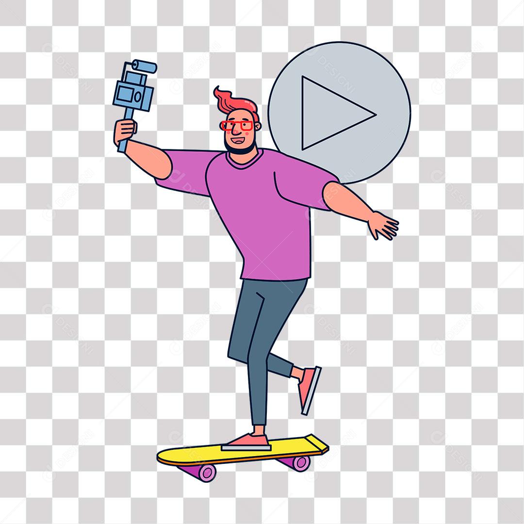 desenho de homem fazendo video com camera  de video para canal