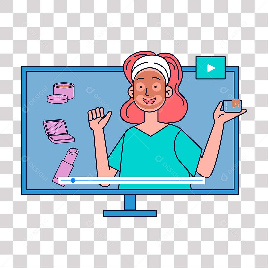 desenho de tv com video de mulher cuidando da pele do rosto