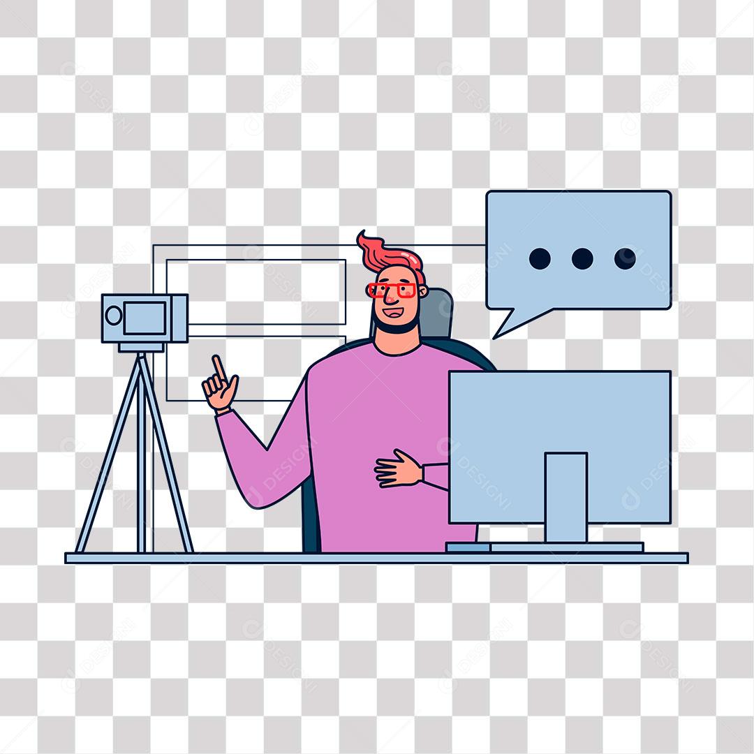 desenho de homem fazendo video para canal da Internet