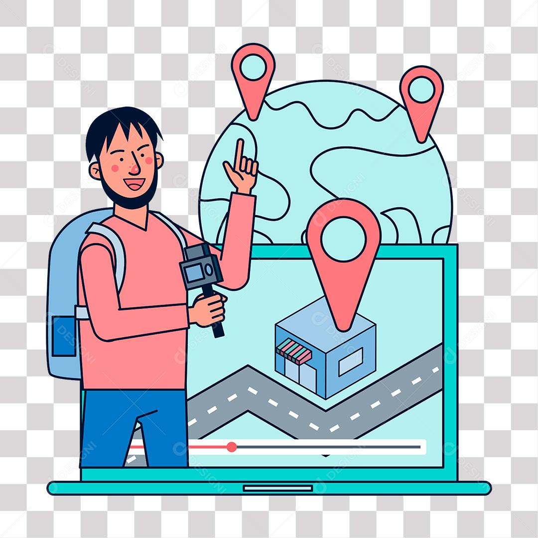 desenho de nobook com video de homem fazendo excursão