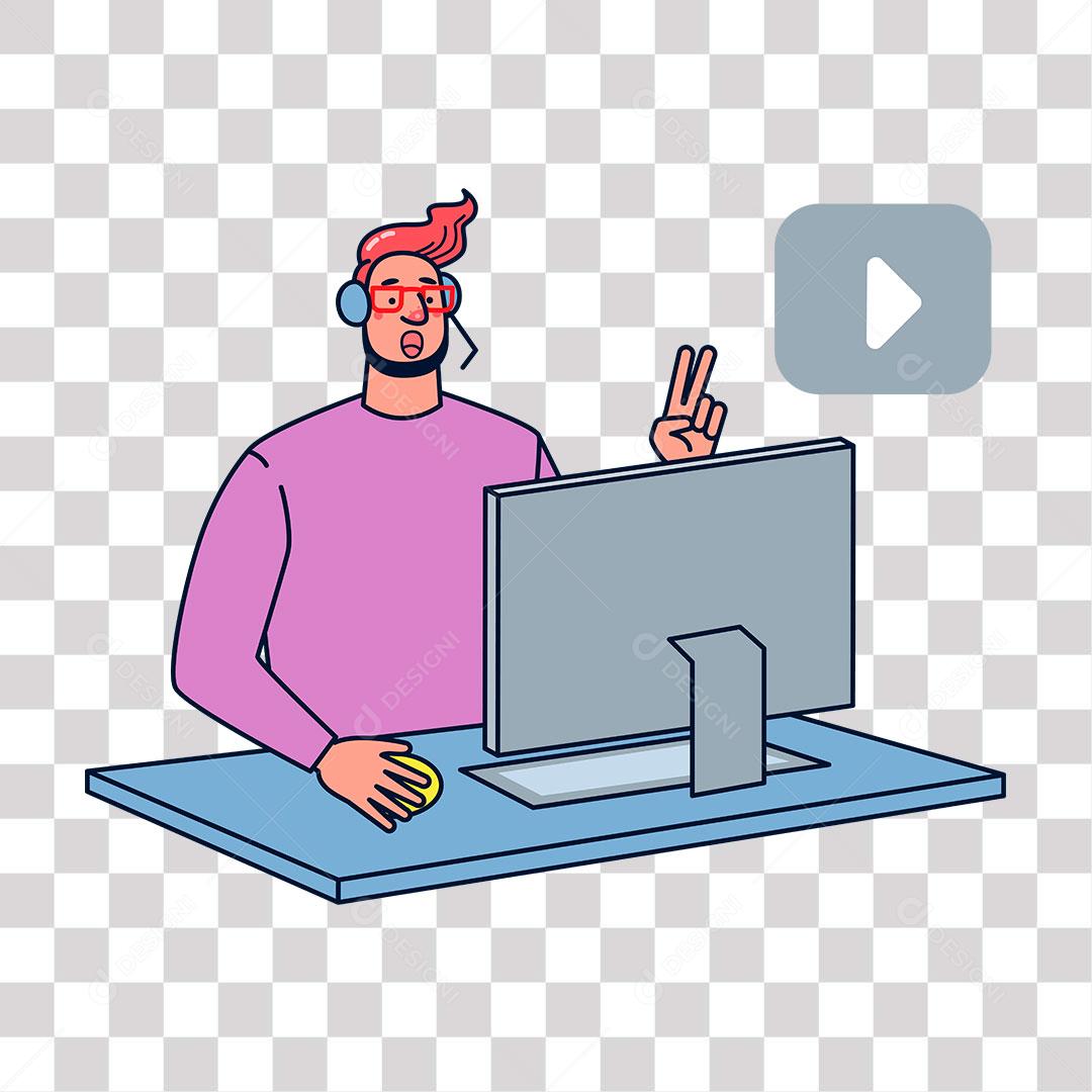 drawing of man with monitor editing video for canal