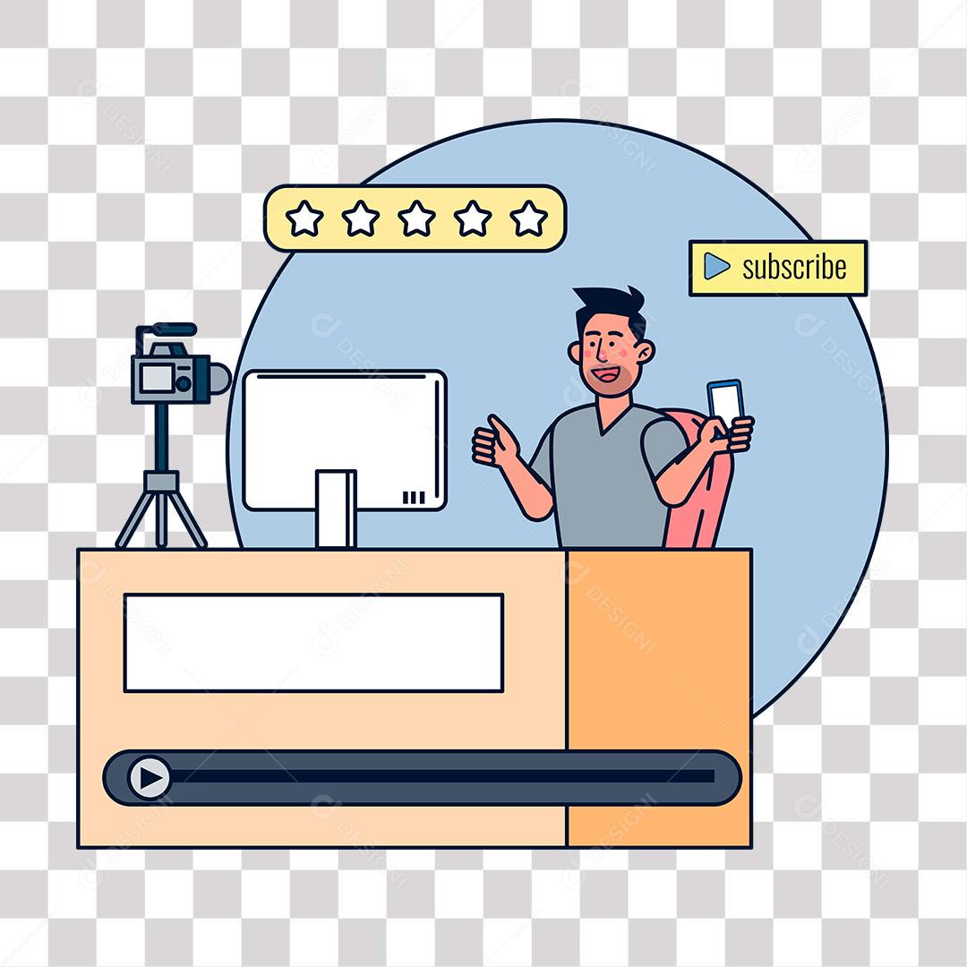 desenho de homem fazendo video para canal da Internet