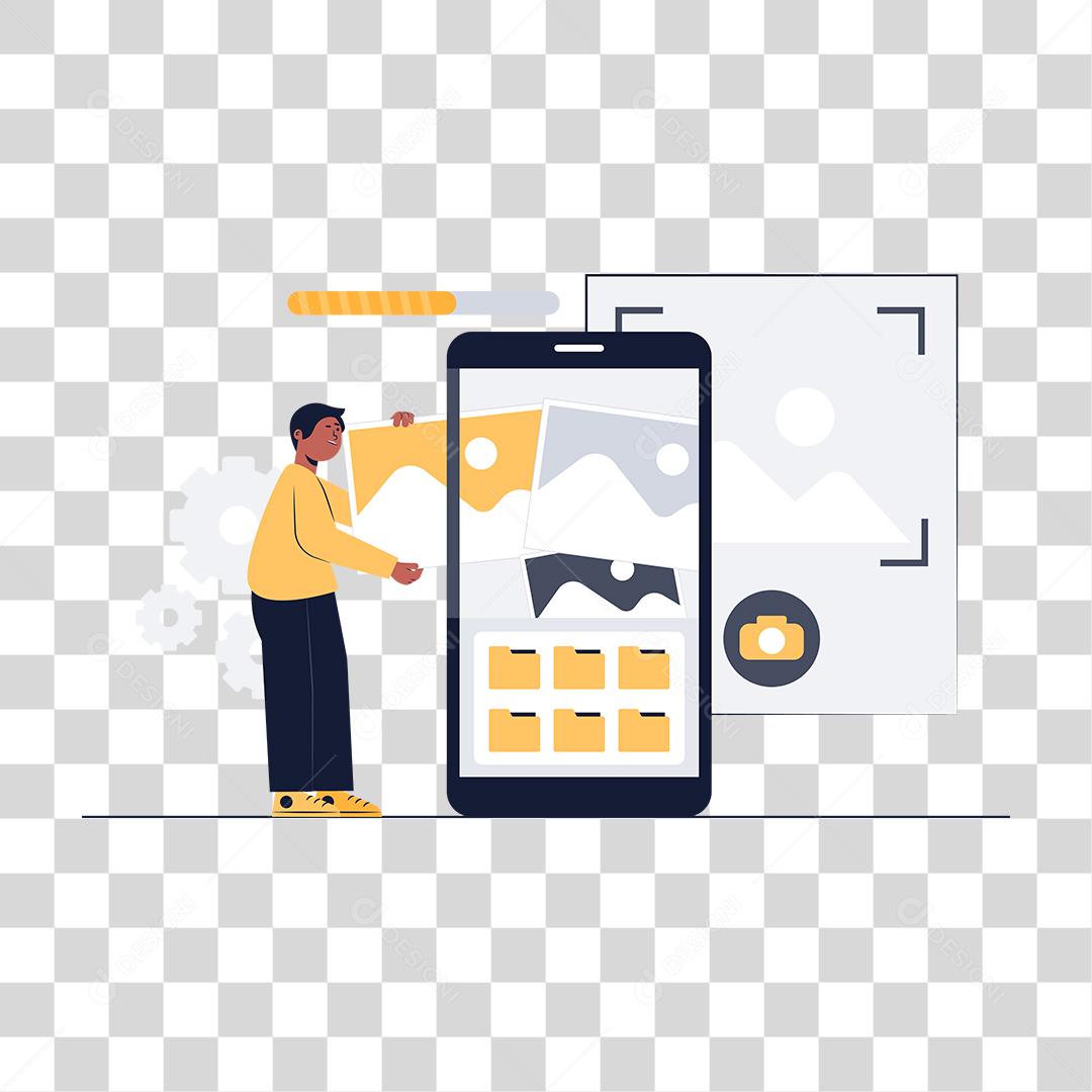 Desenho de pessoa tirando fotografias celular