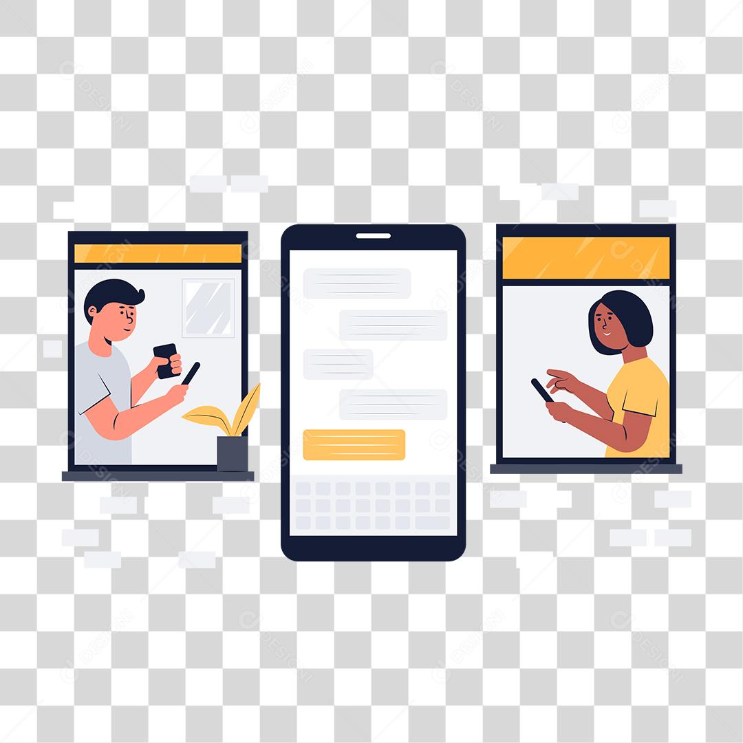 Desenho de celulares pessoas se comunicando por mensagem
