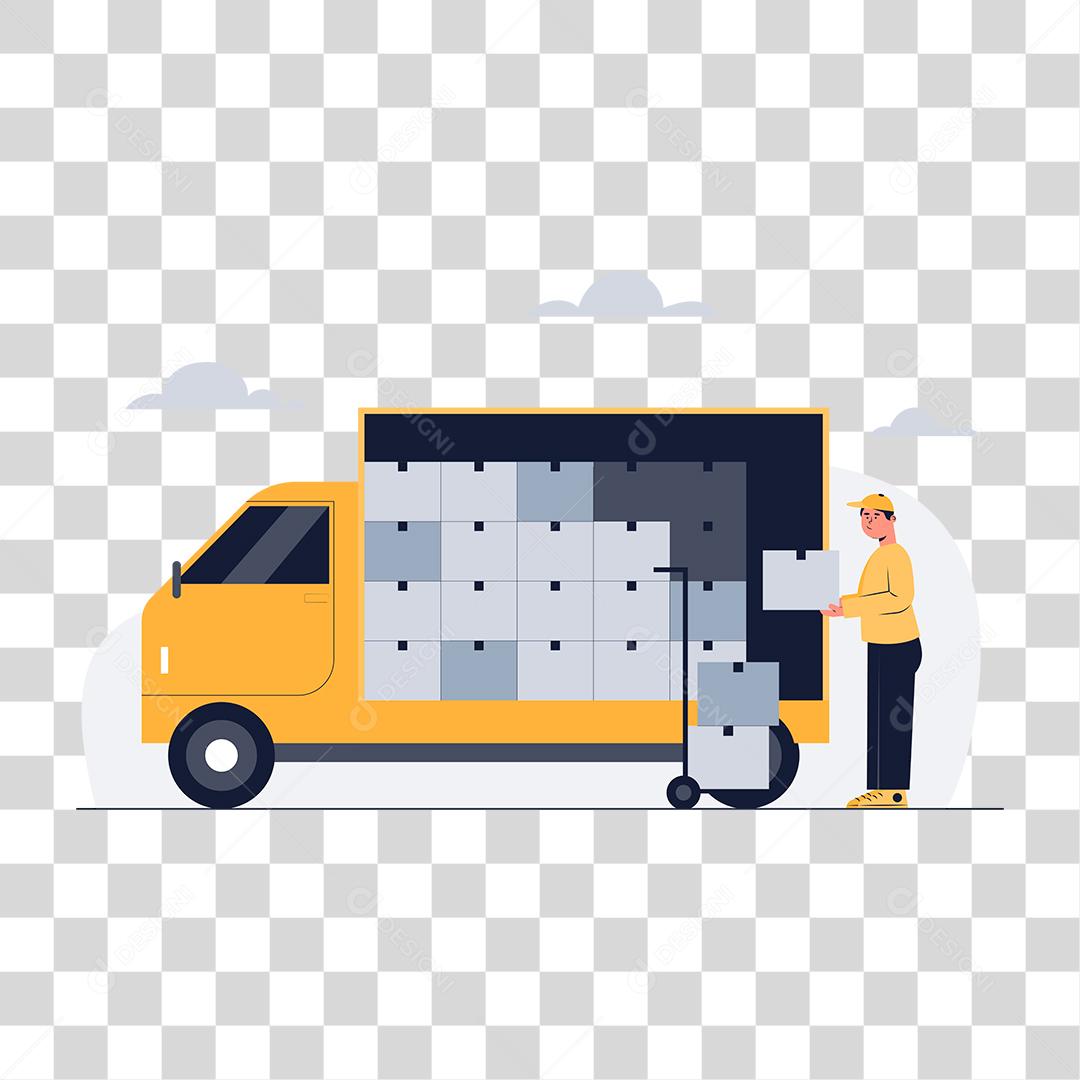 Desenho de homem trabalhador caminhão