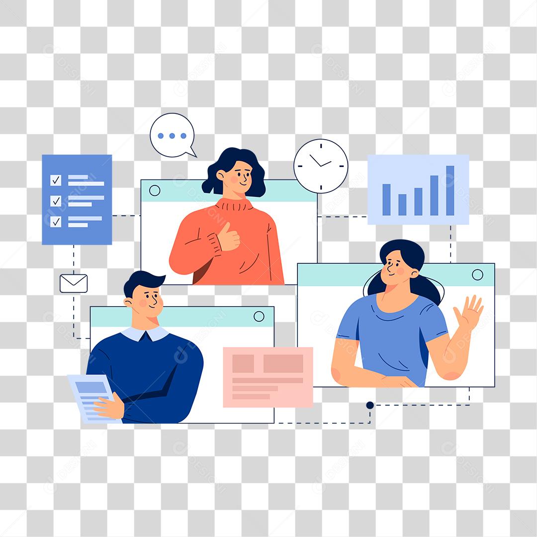 Desenhos de pessoas trabalhando em grupos escritório